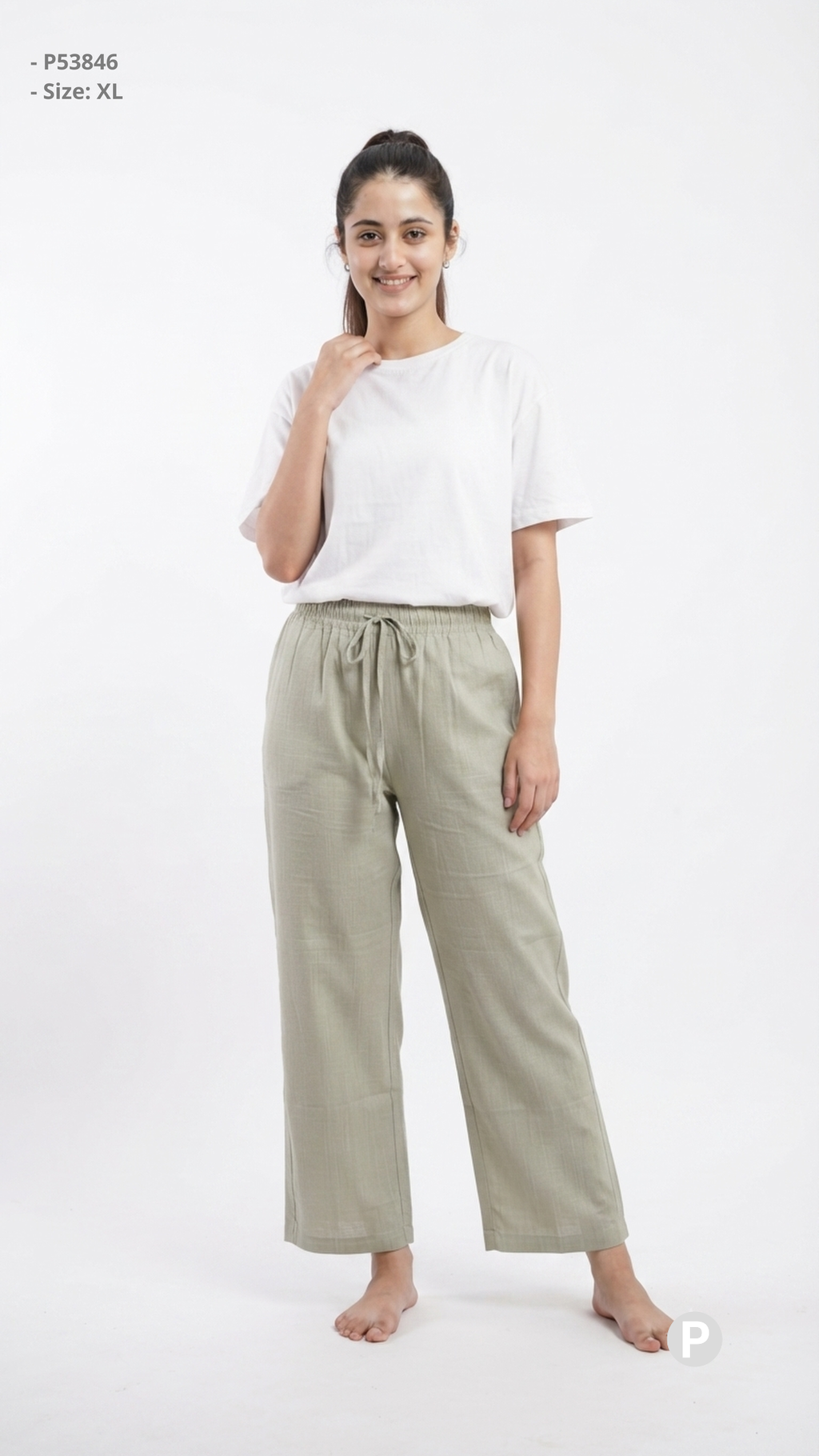 Light Green Cotton Straight Palazzo | P53846