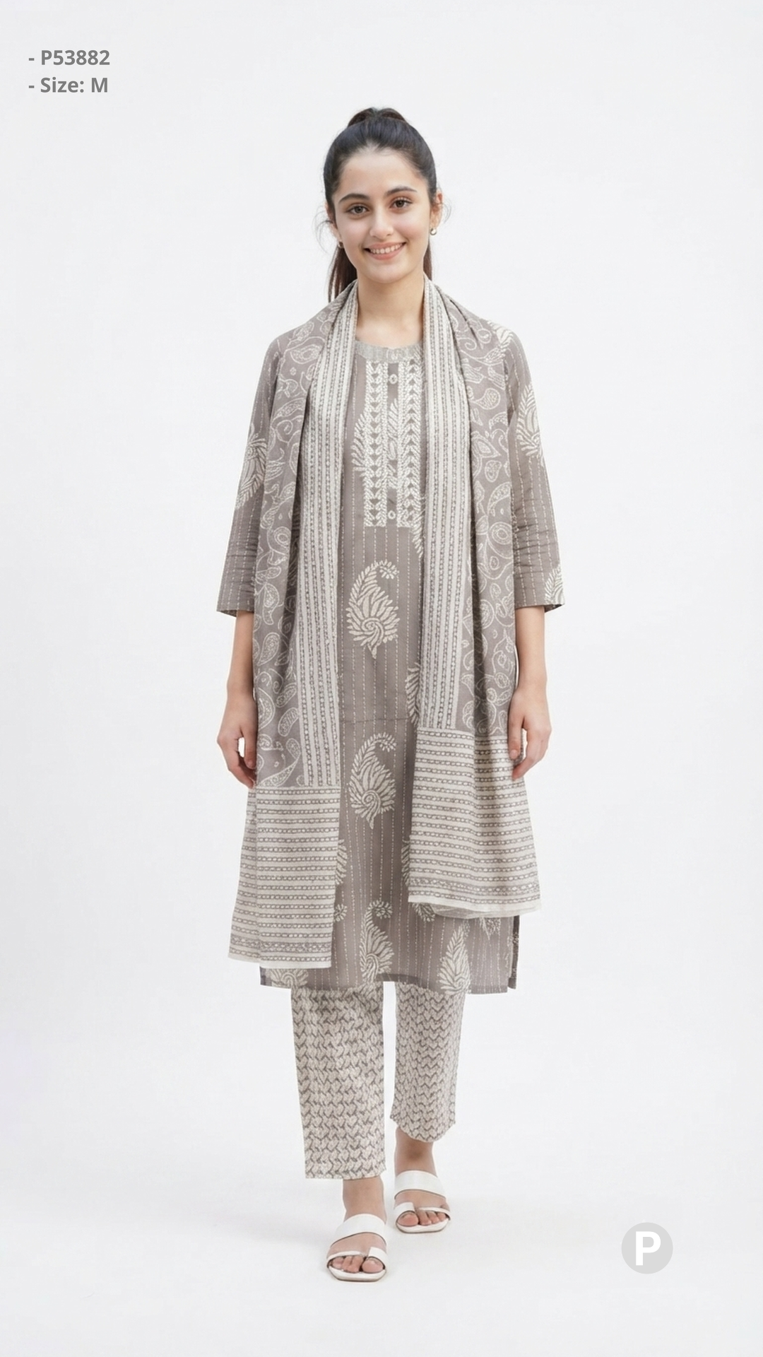 Grey Cotton Printed Kurti Set | P53882