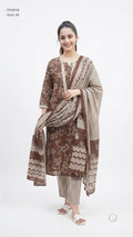 Brown Cotton Printed Kurti Set | P53918