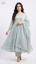 Light Blue Cotton Printed Kurti Set | P53999