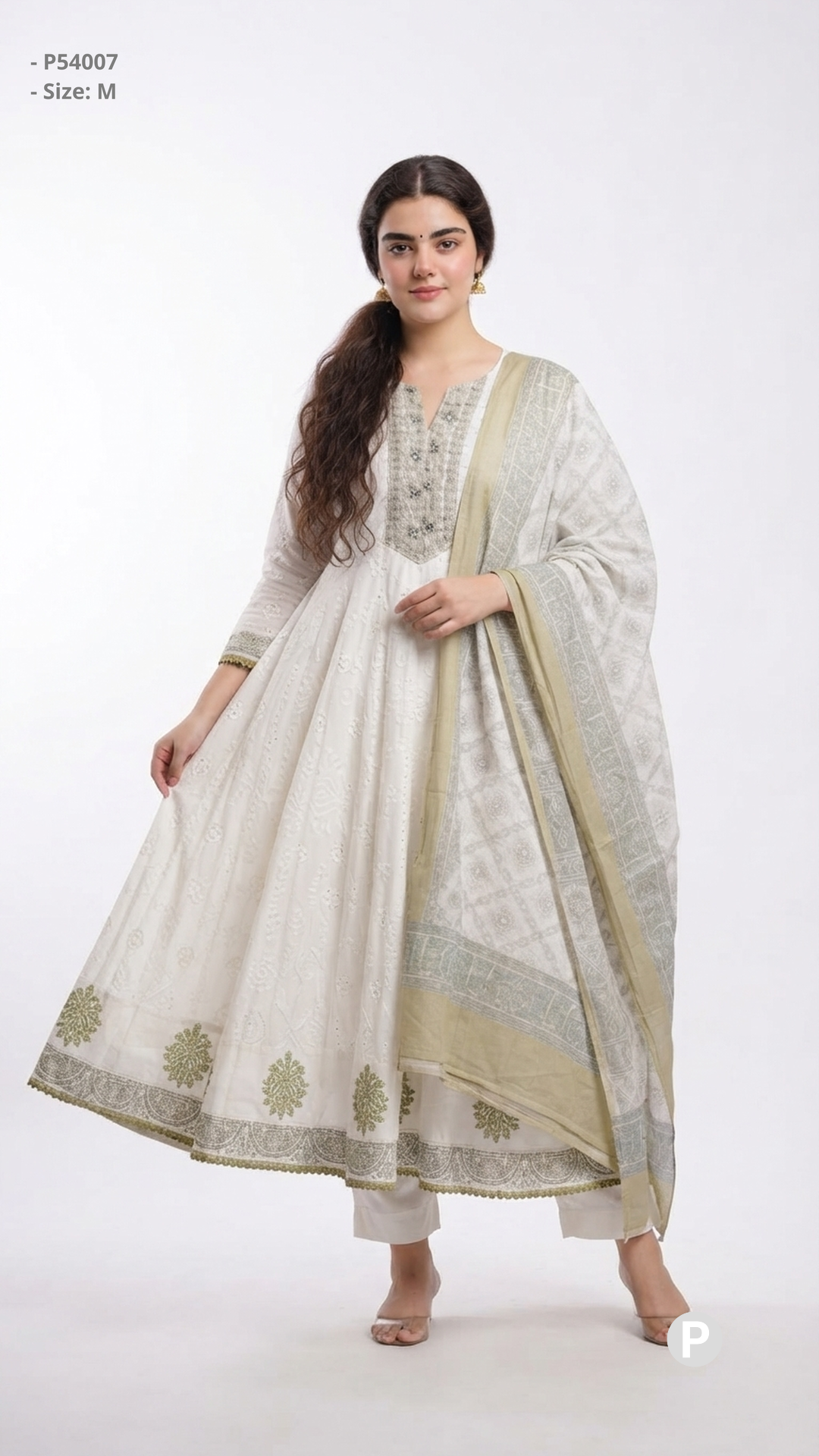 White Cotton Printed Kurti Set with Dupatta | P54007
