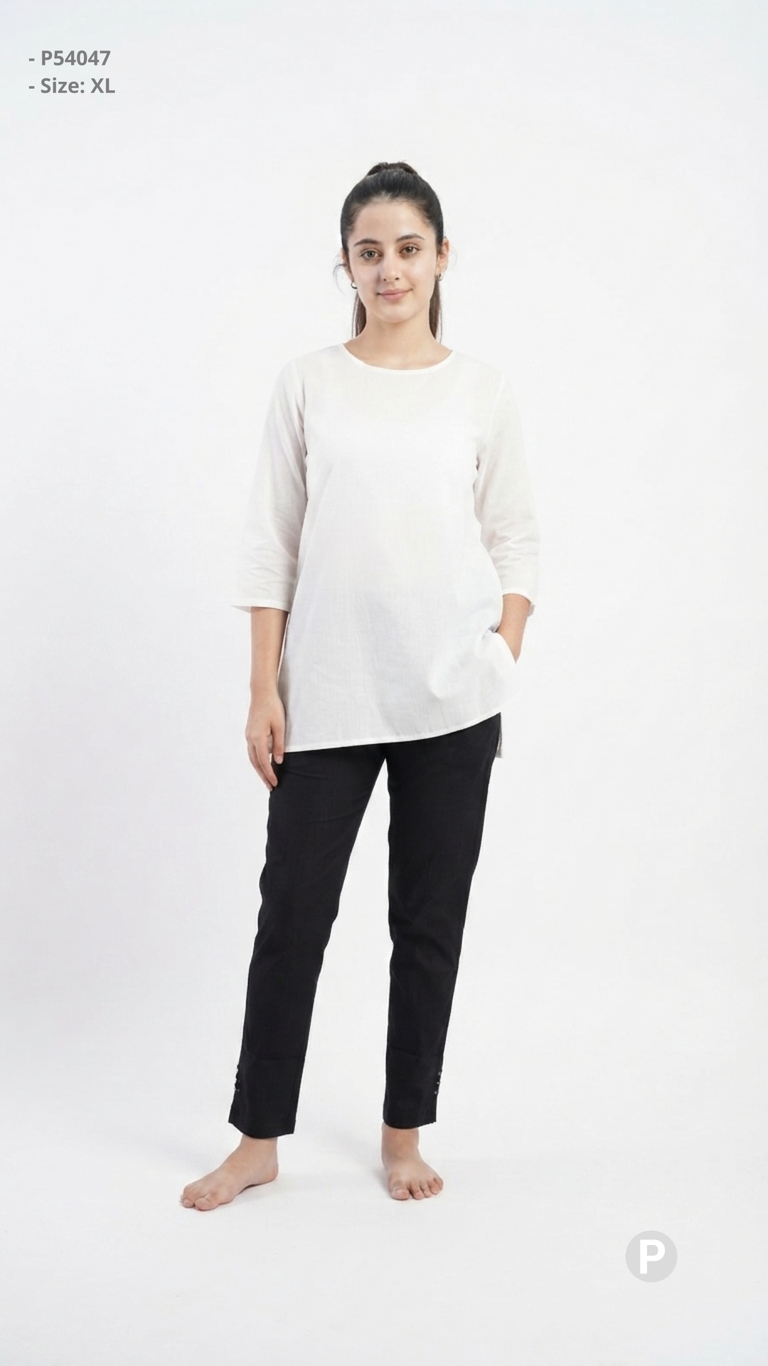 Black Cotton Straight Trouser | P54047