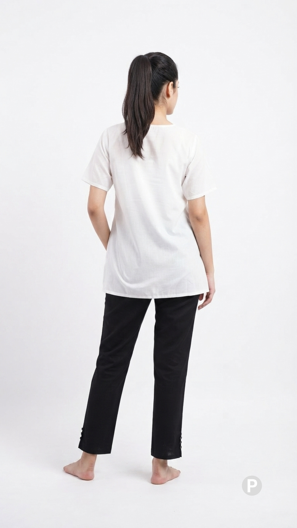 Black Cotton Straight Trouser | P54047