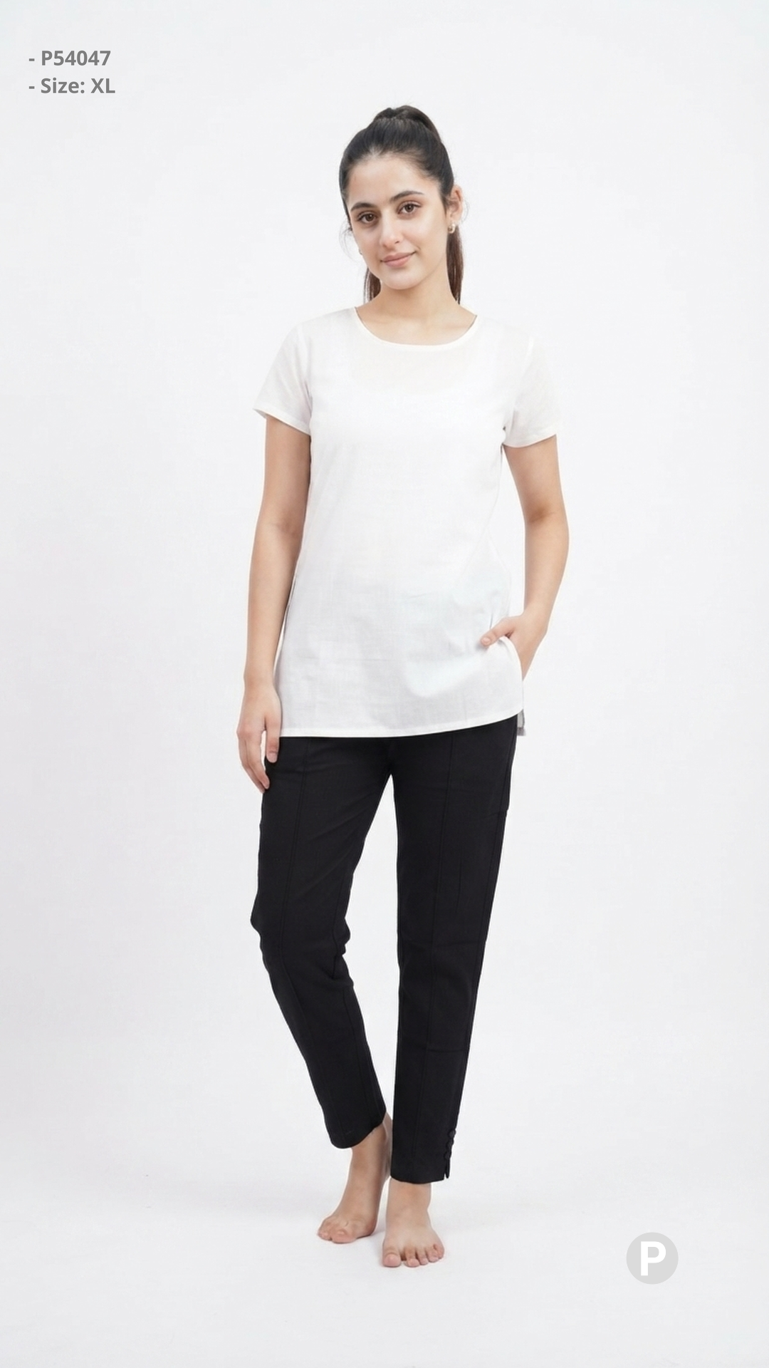 Black Cotton Straight Trouser | P54047