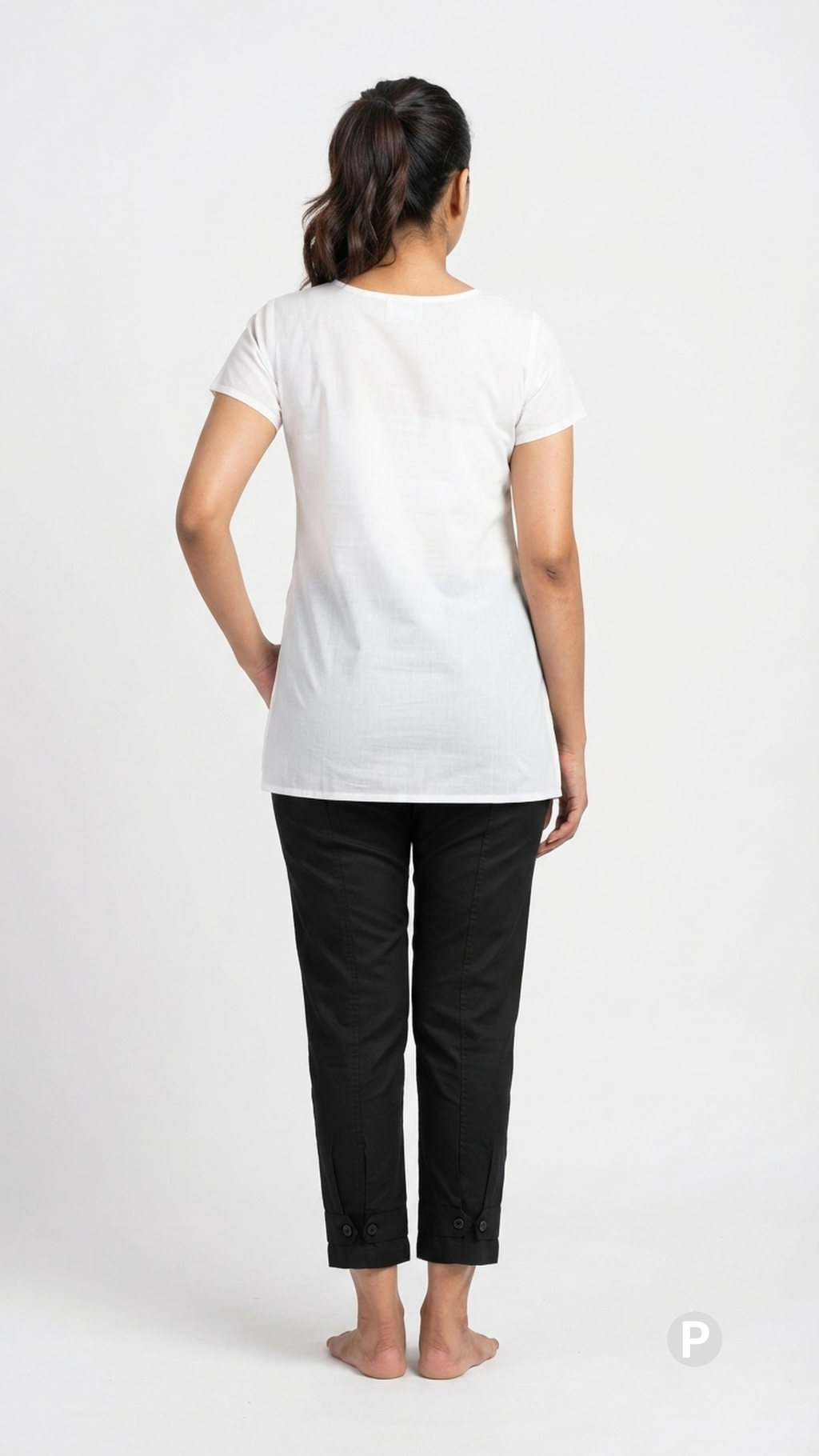 Black Cotton Straight Trouser | P54047