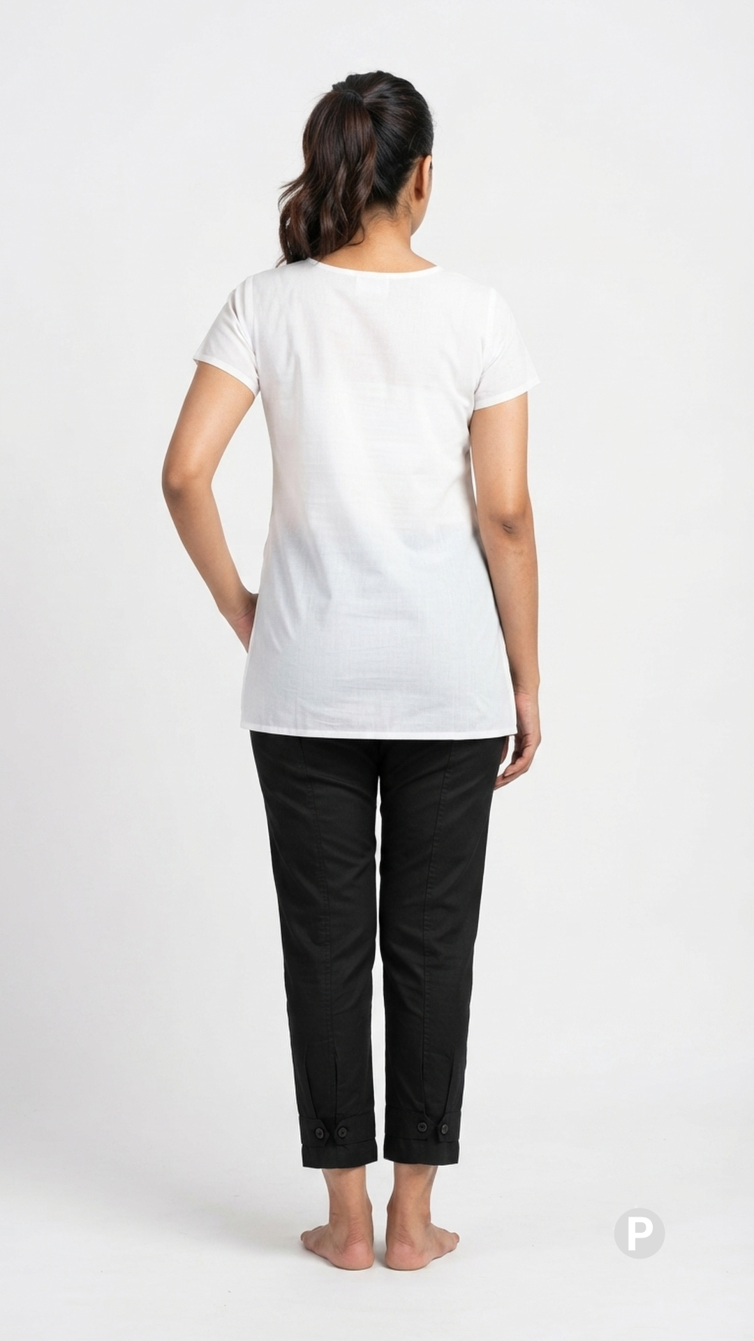 Black Cotton Straight Trouser | P54047