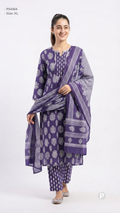 Purple Cotton Printed Kurti Set | P54364