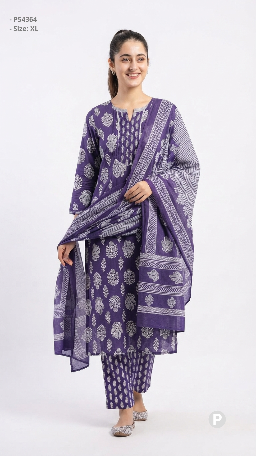 Purple Cotton Printed Kurti Set | P54364