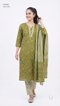 Olive Cotton Printed Kurti Set | P54369