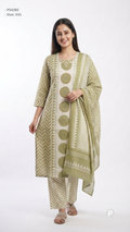 Olive Green Cotton Printed Kurti Set | P54385