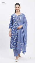 Blue Cotton Printed Kurti Set | P54403