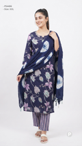 Navy Blue Cotton Printed Kurti Set | P54406
