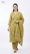 Olive Green Cotton Printed Kurti Set | P54408