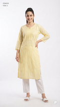 Light Yellow Cotton Straight Single Kurti | P54510
