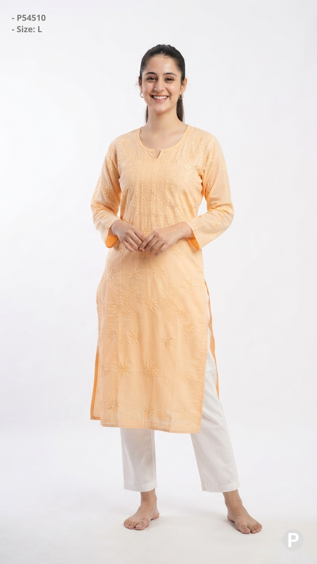 Orange Cotton Straight Single Kurti | P54510