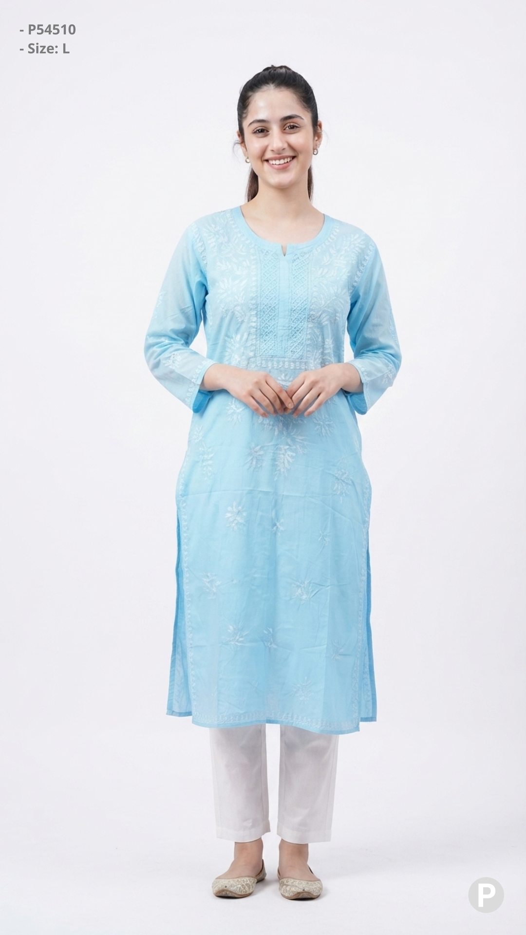 Light Blue Cotton Straight Single Kurti | P54510