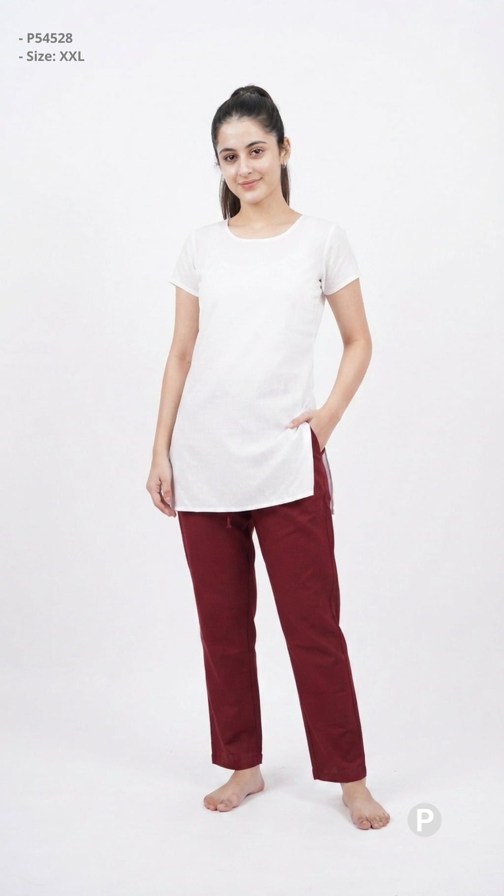 Maroon Cotton Straight Trouser | P54528
