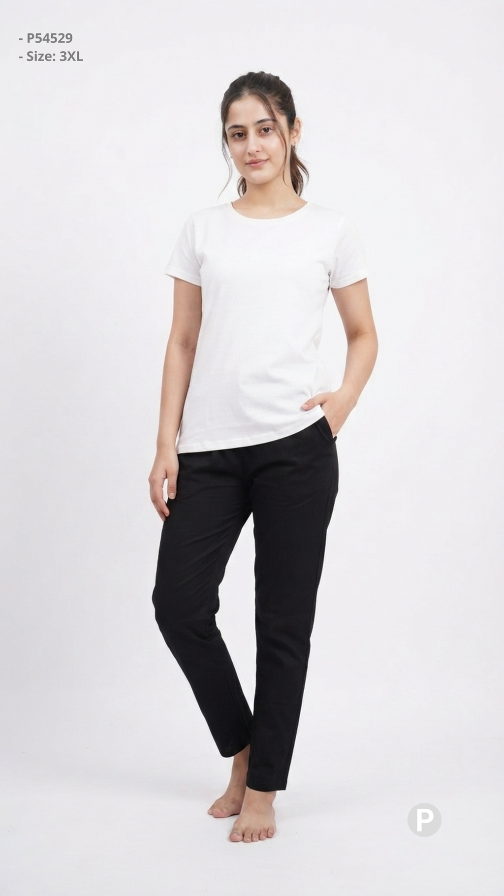 Black Cotton Straight Trouser | P54529