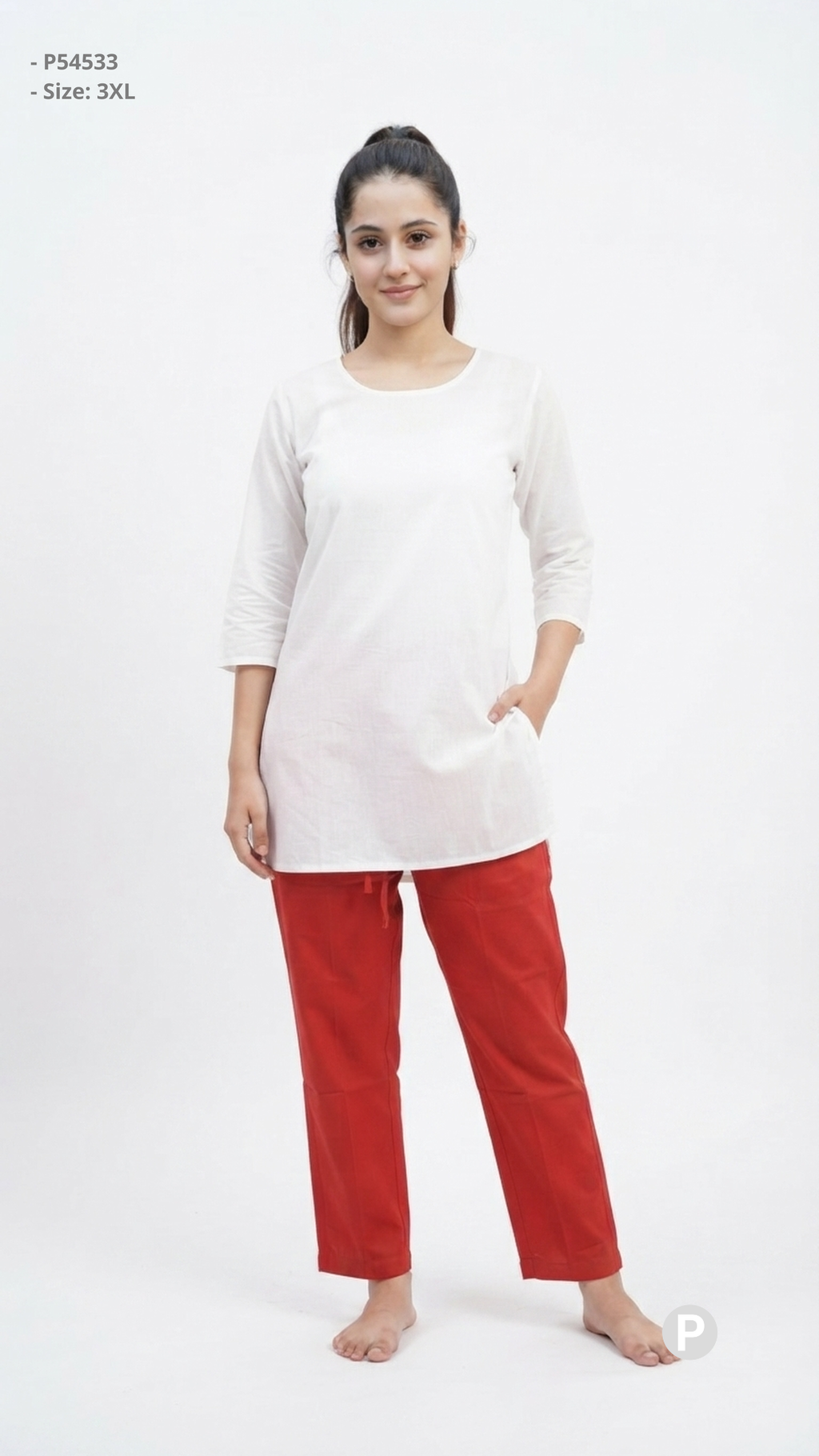 Red Cotton Straight Trouser | P54533