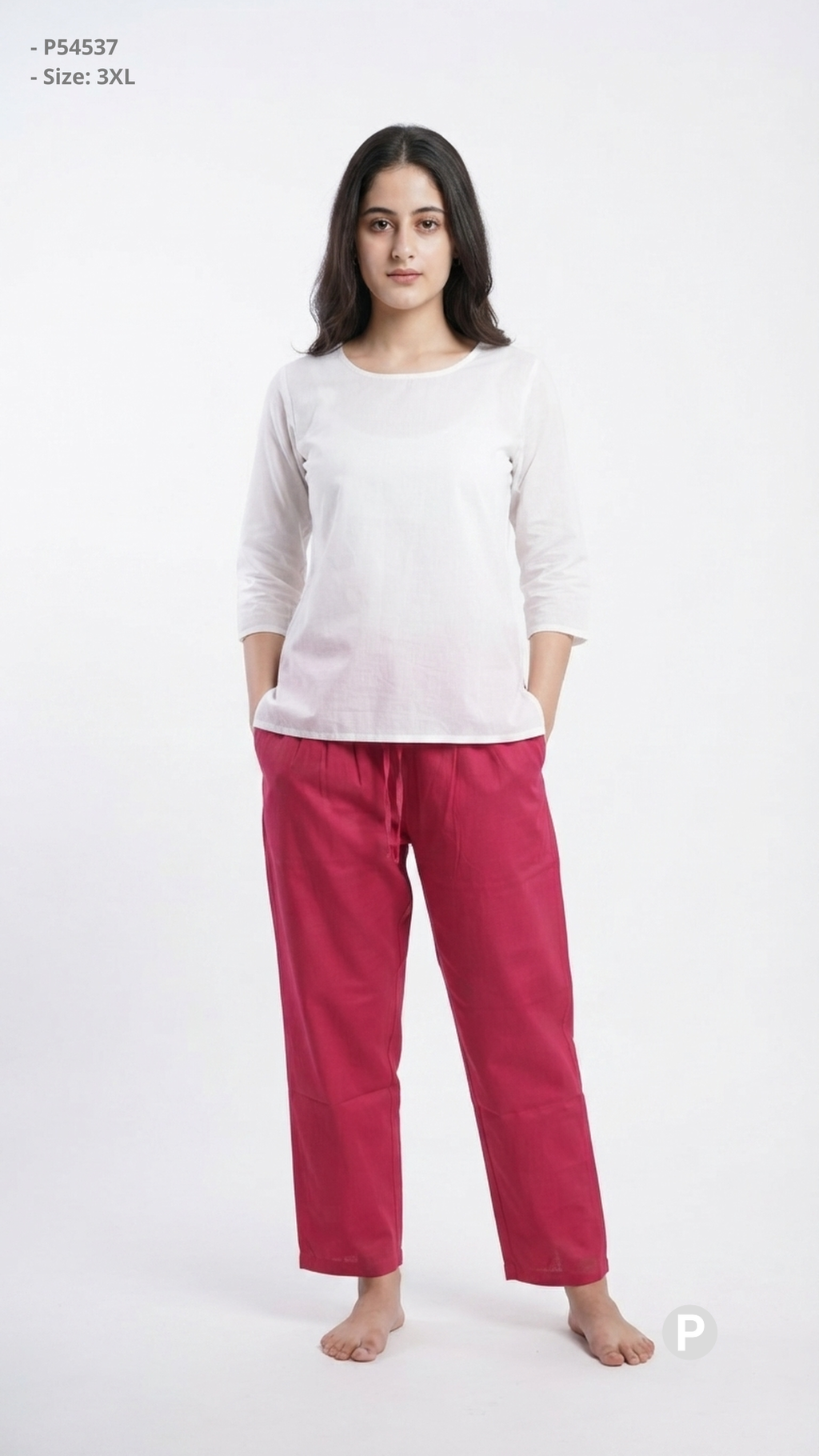 Pink Cotton Straight Trouser | P54537