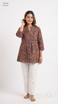 Red Cotton Printed Short Kurti | P54545