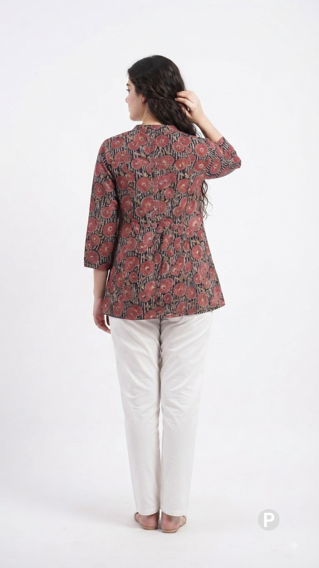 Red Cotton Printed Short Kurti | P54545