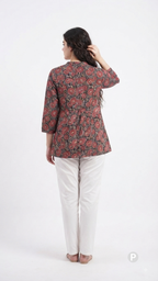 Red Cotton Printed Short Kurti | P54545
