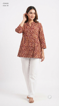 Red Cotton Printed Short Kurti | P54545