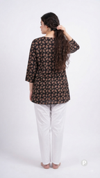 Black Cotton Printed Short Kurti | P54545