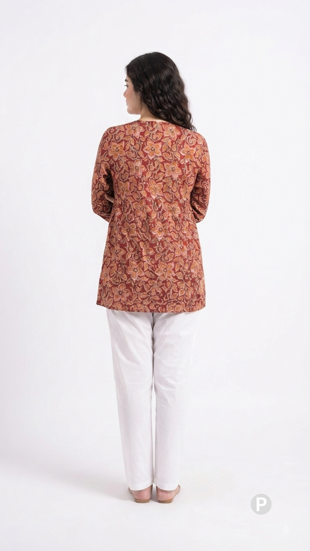 Red Cotton Printed Short Kurti | P54545