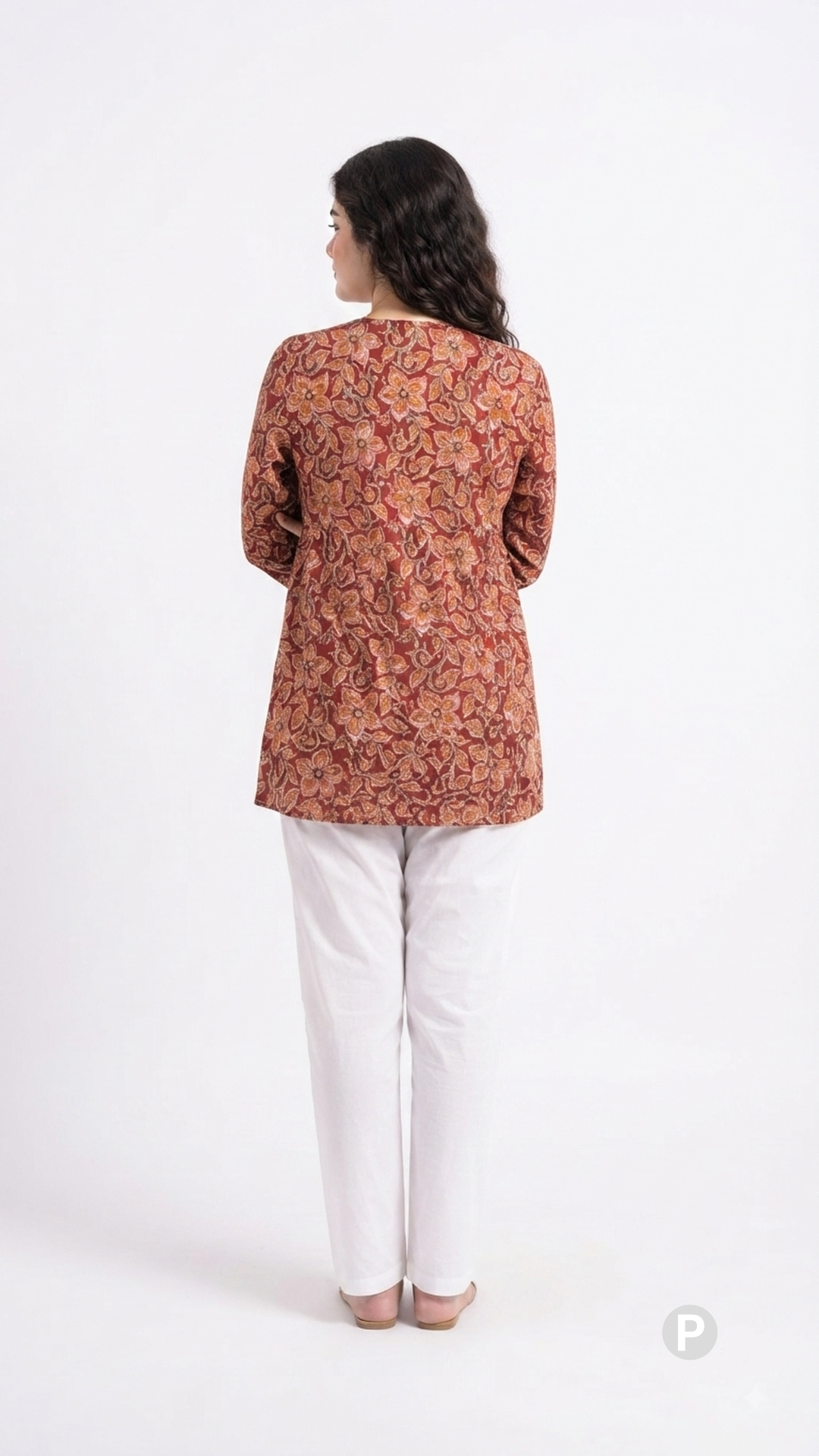 Red Cotton Printed Short Kurti | P54545