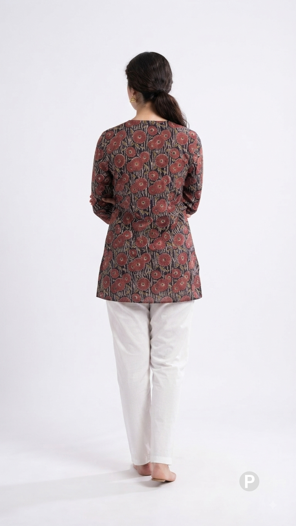 Red Cotton Printed Short Kurti | P54546
