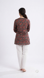 Red Cotton Printed Short Kurti | P54546