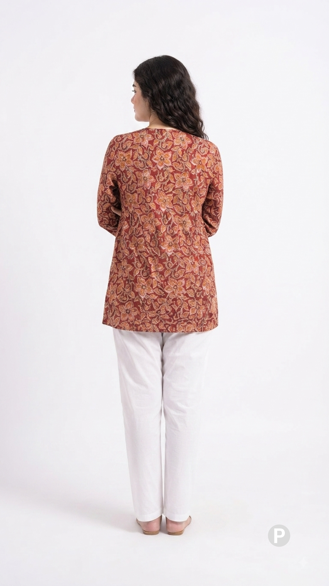 Red Cotton Printed Short Kurti | P54547