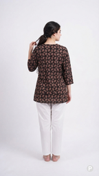 Black Cotton Printed Short Kurti | P54548