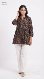 Black Cotton Printed Short Kurti | P54548