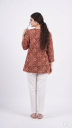 Red Cotton Printed Short Kurti | P54548