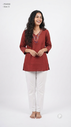 Red Cotton Plain Short Kurti | P54550