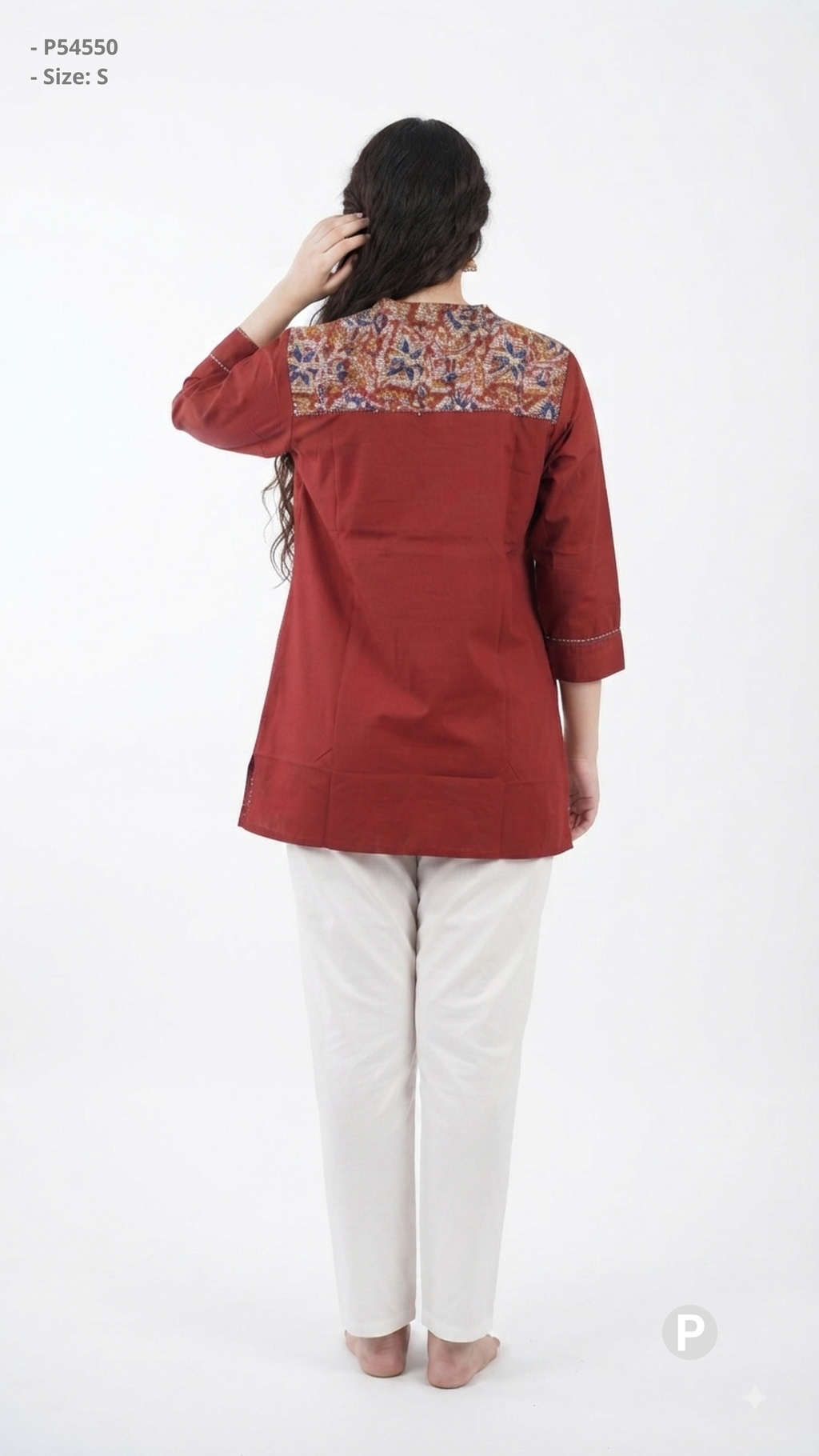 Red Cotton Plain Short Kurti | P54550