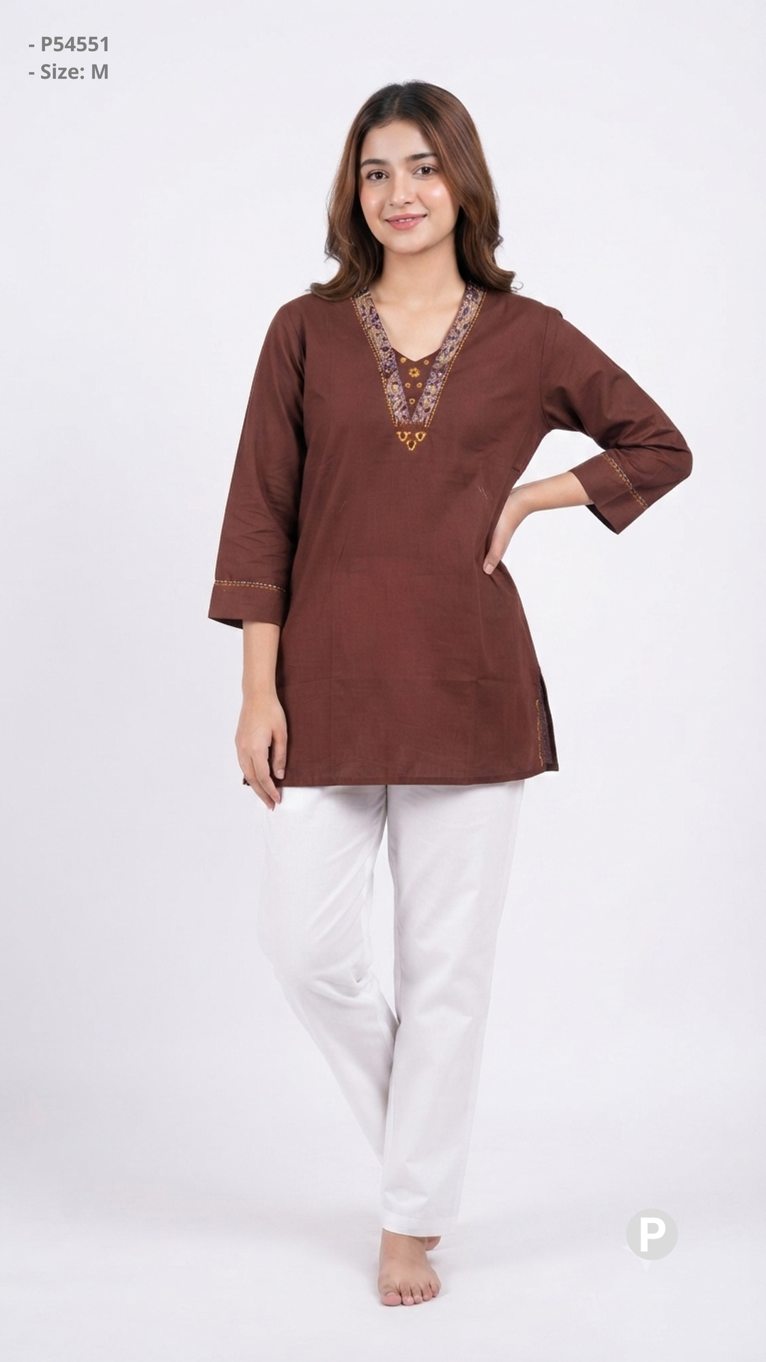 Brown Cotton Plain Short Kurti | P54551