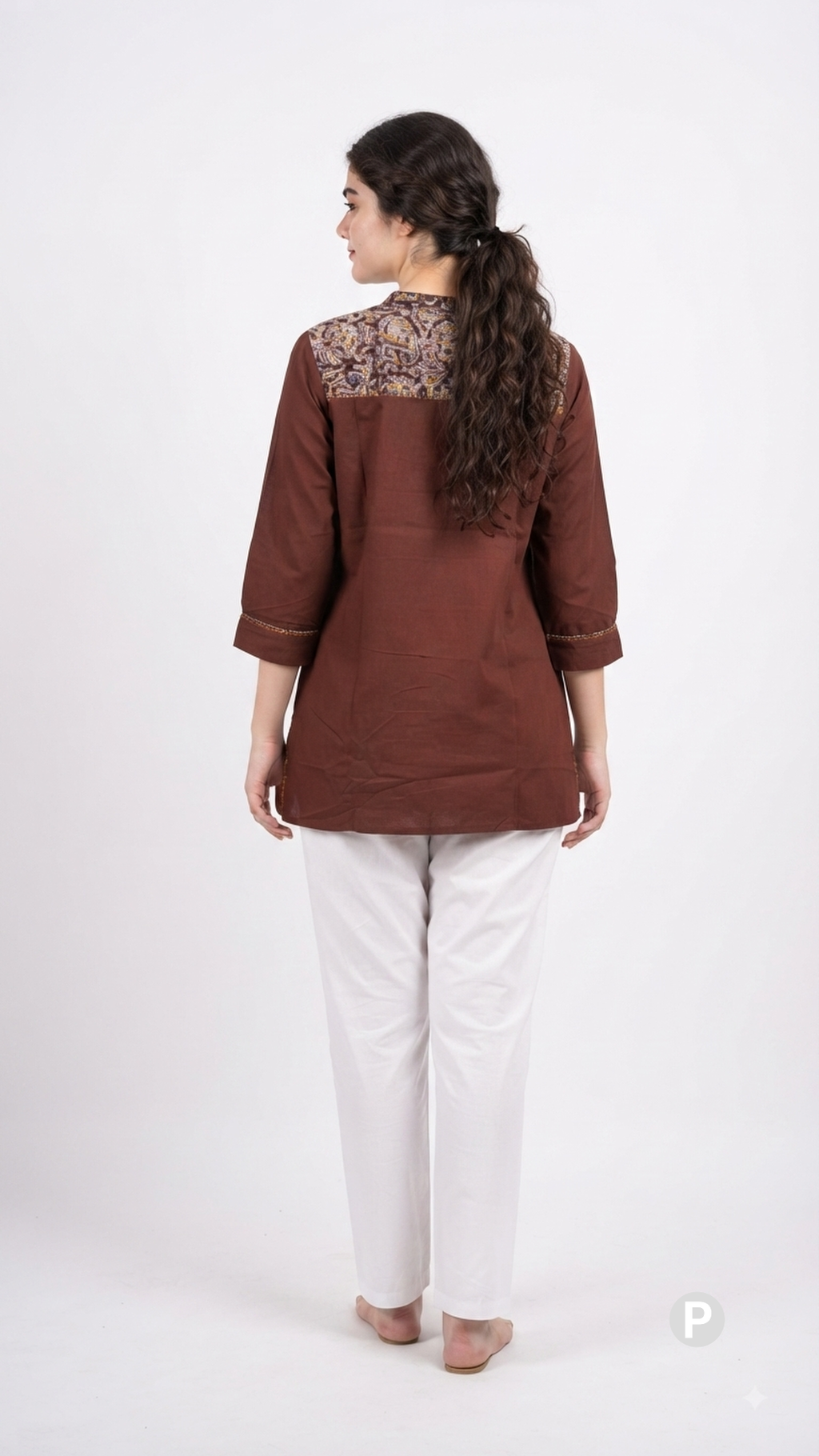 Brown Cotton Plain Short Kurti | P54551