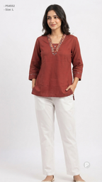 Red Cotton Plain Short Kurti | P54552