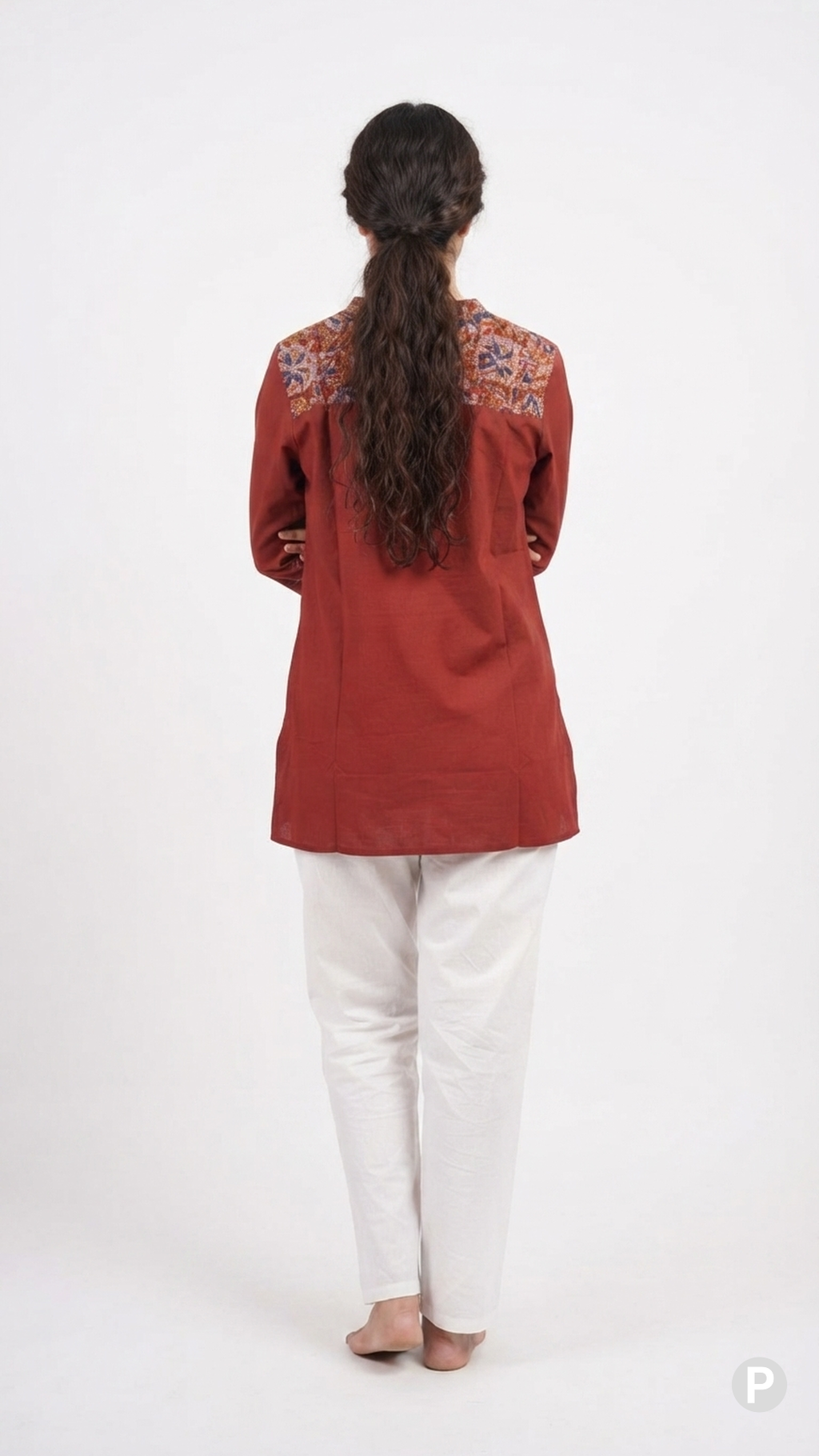 Red Cotton Plain Short Kurti | P54552