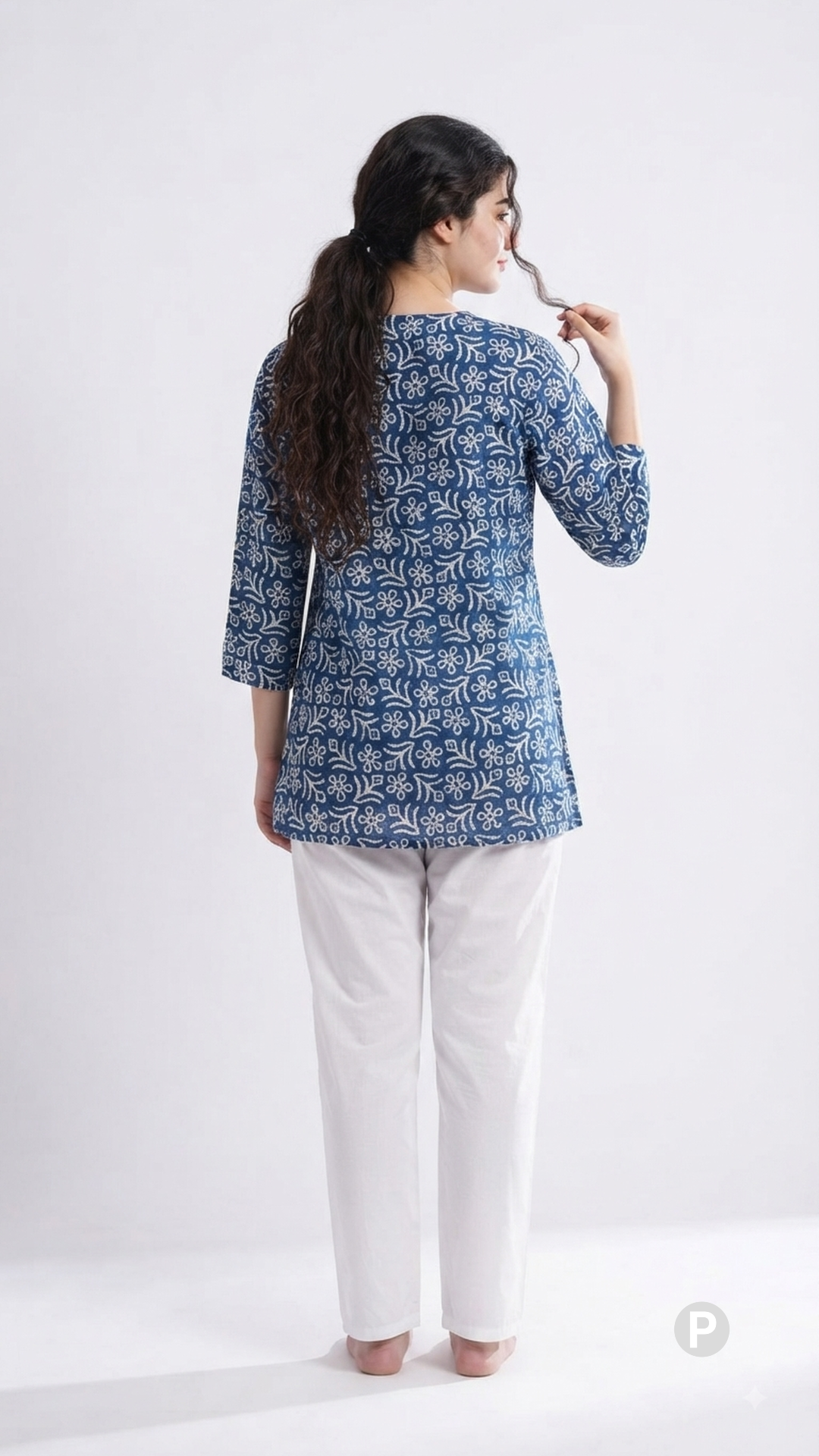 Blue Cotton Printed Short Kurti | P54555