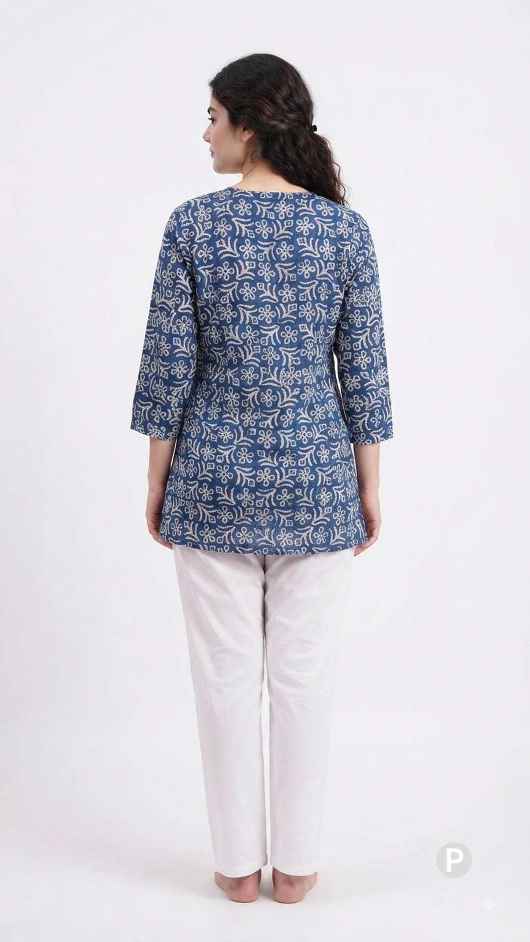 Blue Cotton Printed Short Kurti | P54558