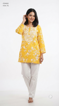 Yellow Cotton Printed Short Kurti | P54562