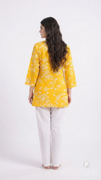 Yellow Cotton Printed Short Kurti | P54562