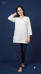 White Cotton Chikankari Short Kurti | P54566