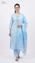 Light Blue Cotton Printed Kurti Set | P54983