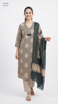 Beige Cotton Printed Kurti Set | P54993